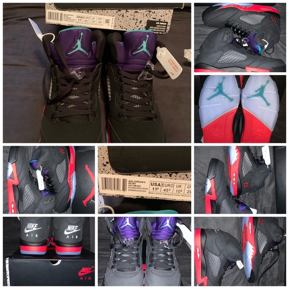 Air Jordan 5 Retro 11.5 Black/Emerald-Fire Red CZ1786-001